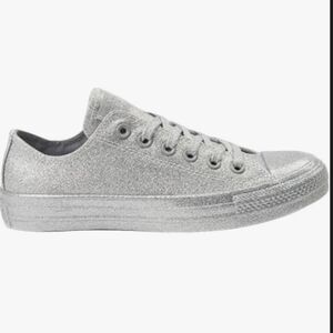 NEW Converse All Star CTAS silver‎ glitter bling low oxford sneaker shoe 10/8